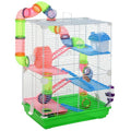 PawHut 18" 5 Tier Hamster Cage w/Tubes and Tunnels for Gerbil Green&White | Small Animal Cage, Portable Carry Handle, Water Bottle, Food Dish, Exercise Wheel - color: Green and White