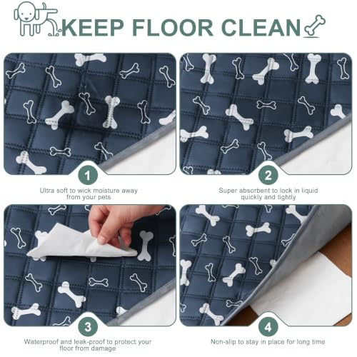 Eterish Reusable Washable Pee Pads for Dogs Large/Extra Large 36'' x 41'' 2 Pack, Absorbent Pet Puppy Dog Training Pads Non-Slip, Waterproof Whelping Potty Pads for Dogs Leak-Proof - color: Navy Blue/Bone, size: 2 Pack (36"x41")