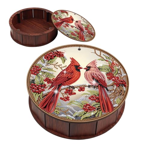 JISHSHAY Diamond Art Storage Box Cardinal Diamond Painting Wooden Snack Box Animal Gem Painting Candy Box Bird Gem Art Organizer Case Embroidery Kit Mosaic Kits for Adults Storage Containers with Lid - color: Cardinal