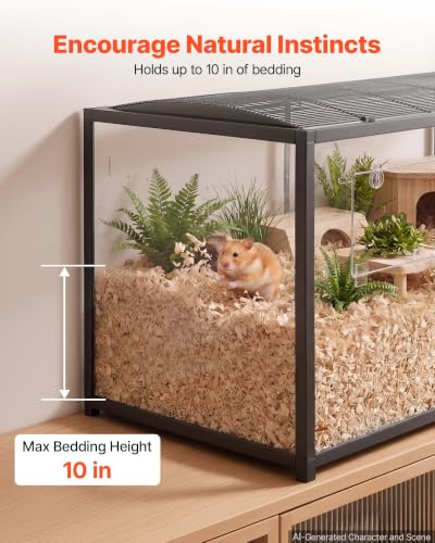 VEVOR Hamster Cage 47.2"x23.6"x25.4" 360° Viewing Metal Hamster Habitat, Transparent Small Animal Cage with Top Access & Front Door, Large Portable Pet House for Guinea Pig, Gerbil (7.7 ft², Black) - size: 47.2"L x 23.6"W x 25.4"H