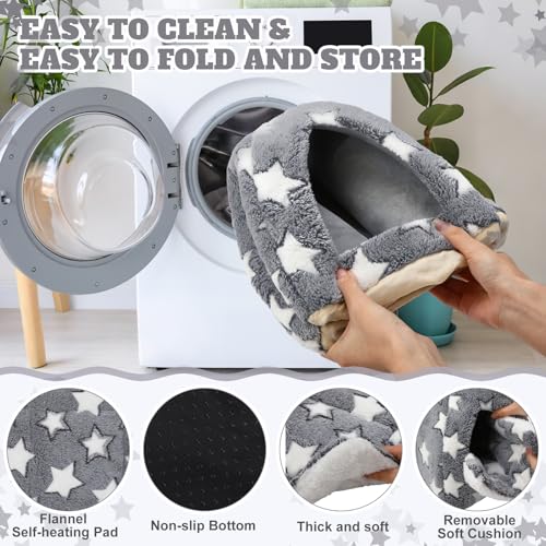 Cat Bed for Indoor, Self Warming Cozy Cat House Cave Bed Kitten Tent for Small Pets Hideout with Self Heating Mat Soft Removable Washable Cushion for Puppy Bunny Small and Medium Pet - size: 16 x 16 Inch