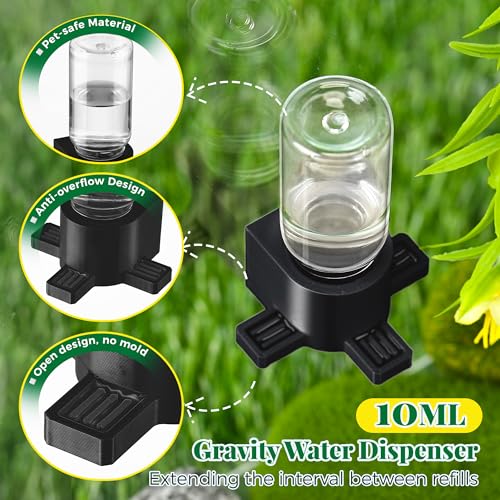 2 Pcs 10ML Jumping Spider Water Dispenser with Magnets, Black | Gravity-Fed Automatic Water Supply, Safe Material forTarantulas Enclosure/Habitat, Flexible Magnetic Installation