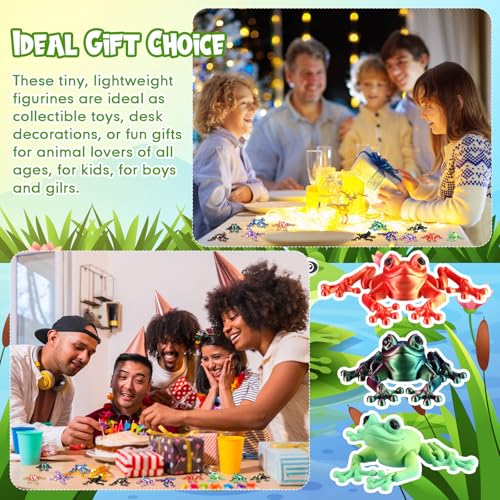 Honoson 12 Pcs 3D Printed Animals 5-7cm, Realistic Frog | Articulated Fidget Animals, Flexible 3D Printed Figures for Stress Relief, Cute Mini Joints for Party Favors and Display - size: 5-7cm, style: Realistic Frog