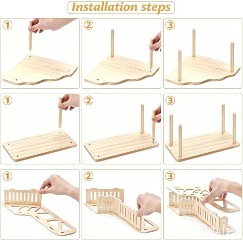 3-Piece Hamster Wooden Platform Play Set with Ladder Tunnel, Natural Wood Hamster Cage Accessories, Small Animal Climbing Stand Hideout for Dwarf Syrian Hamsters Gerbils Mice Rats