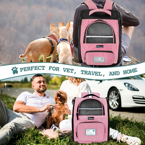 PetAmi Dog Backpack Carrier Airline Approved Cat Pet Puppy Bag, Pink | Ideal for Small Medium Large Pet up to 18 lb, 2 Side Entry Structured No-Collapse Frame, Ventilated Bookbag for Hiking Travel - color: Pink