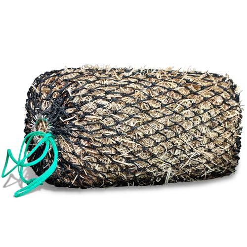 Slow Feed Hay Net, Square Bale PE Horse Hay Net with Drawstring | Premium PE Hay Nets With 1.6 in Holes & Drawstring Closure Fits 36x18x18–45x25x17 Inch Square Hay Bales for Easy Loading