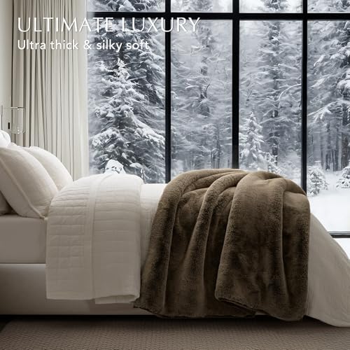 EVERGRACEHOME Faux Chinchilla Fur Throw Blanket, 50"x60", Brown Sable | Luxury, Super Soft, 1220GSM, Fluffy Cozy Mink, Reversible Velvet Back, Warm Thick Heavy Winter Throw for Couch Bed, Gift - color: Brown Sable, size: 50"x60"