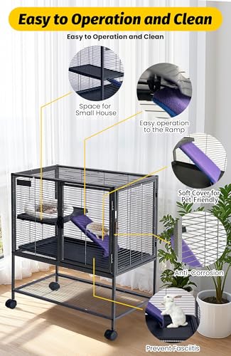Garvee Metal Small Animal Cage,39 ''H Multi-Level Ferret Cage for Small Animals - Large Hamster Cage with Ramp, Extra Storage Stand, RemovableTray for Chinchilla, Rabbit | Large Hamster Cage with Ramp, Extra Storage Stand, RemovableTray for Chinchilla, Ra