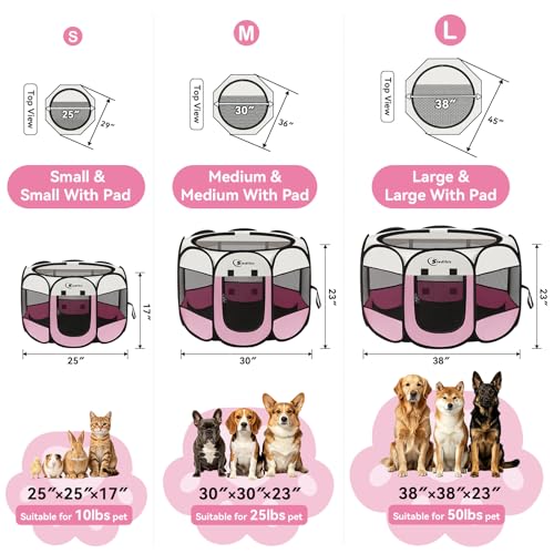 Sieidihit Dog Cat Playpen Tent Crate Cage with Washable Pee Pad, Small Pink | Pet Nursing Enclosure Camping Rest Zone for Recovering Pets New Pet Quarantine Room Portable Pop Up Easy Set up lightweight - color: Pink with Pad