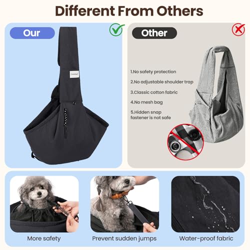 Dog Sling Carrier for Small Dogs & Cats,Pet Carrier Sling Bag with Adjustable Straps,Comfortable & Secure Travel Crossbody Bag for Puppies Up to 19lb,Airline Approved pet Carrier (Black) - color: Black