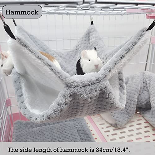 SEIS 3 Pcs Plush Hamster Hammock Set,Sugar Glider Hideout Tunnel Mat,Grey | Hanging Bed Channel, Small Animal Hanging Cage Accessories for Guinea Pig,Chinchilla,Rat,Gerbil,Ferret,Squirre,Birds,Parrot - color: Grey