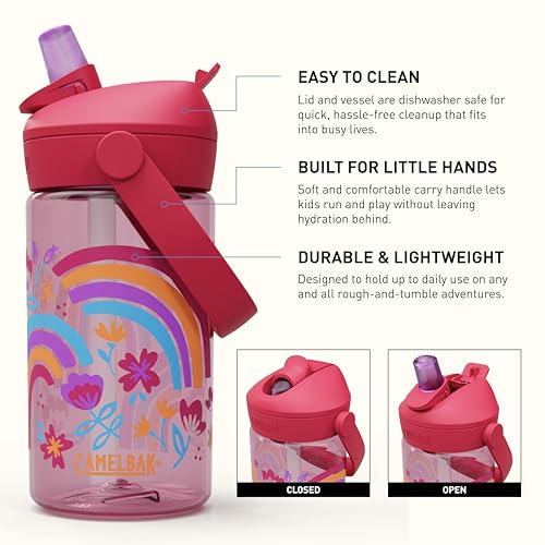 CamelBak Thrive Flip Straw Kids Water Bottle with Bite Valve, Tritan Renew Design for School and Travel, 14oz, Rainbow Floral - color: Rainbow Floral