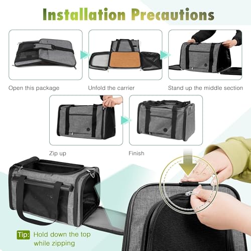 YUDODO 25lbs Cat Carrier Lightproof Soft Sided Pet Carrier for Large Cat | Airline Approved, Lightproof Breathable Design, Side Pockets, Durable Mesh, Foldable and Portable, Grey green - color: Grey green