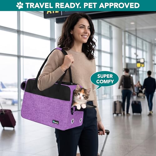 PetAmi Dog Purse Carrier for Small Dogs Cats, TSA Airline Approved Soft-Sided Pet Carrier with Pockets, Ventilated Travel Tote Bag with Bed & Shoulder Strap, Puppy Kitten, Max 12 lbs, Purple - color: Purple