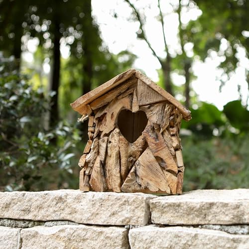 Wood Bird House Squirrel House with 2.36" Heart-Shaped Entry & Hanging Rope, Artistic Cottage-Style Outdoor Bird Feeder Garden Decoration - style: Heart-Shape Entry Hole