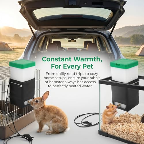 Toddmomy Heated Rabbit Water Bottle Plastic Dispenser 7.08 in | No Freeze Winter Pet Thermostat, For Outdoor Bunny Hutch & Guinea Pig Cage, Leakproof Gravity Feeder, Green Lid Cover