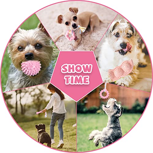 ABRRLO 6 Pack Puppy Teething Toys Cute Pink Puppy Chew Toys for Teething Small Breed Dog Chew Toy Interactive Pet Toy Set for Puppies to Keep Them Busy Soft Durable Small Breed Doggy Chewing Ball - color: Pink