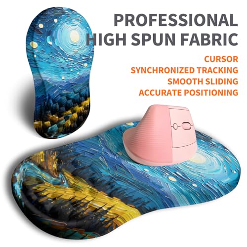 Ergonomic Joint Wrist Support Mouse Pad with Memory Foam Cushion Massage Bump, Carpal Tunnel Pain Relief Mousepad Slope Design for Wrist Rest, 11.8x7.9 in, Starry Night - color: Starry Night