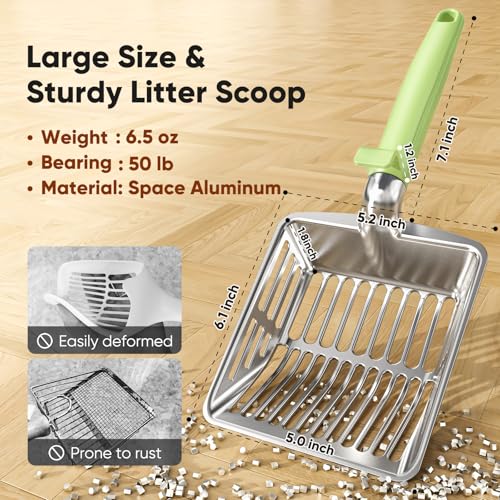 Metal Cat Litter Scoop, Large Cat Scooper with Deep Shovel & Dual Sifting Holes for Fast & Precise Sifting, Space Aluminum Kitty Litter Scooper with Long Handle & Easy-to-Hang Hook - Mint - color: Mint