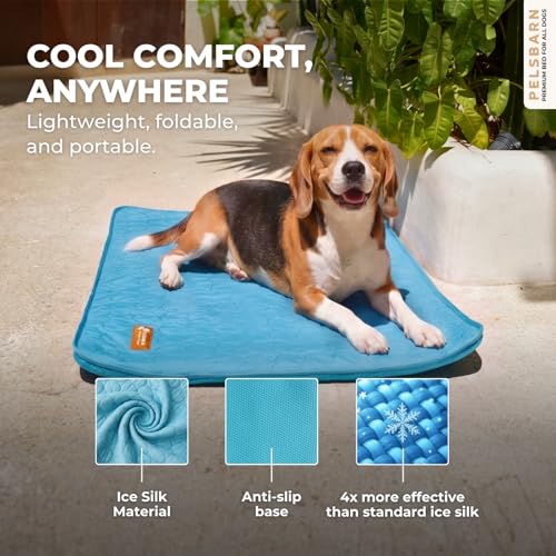 Dog Cooling Mat, Ice Silk Self-Cooling Pad, Light Blue, M - color: Light Blue, size: Medium