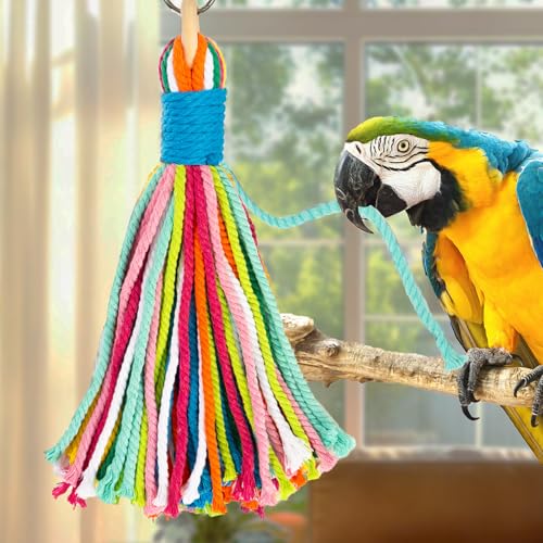 Bird Toys for Parrots, Colorful Cotton Rope Hanging Chew Toys | Colorful cotton rope chew toy. Fits large birds, including Macaws, Cockatiels. Natural hanging design. Playing & Preening
