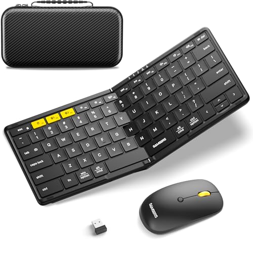 Samsers Full-Size Travel Foldable Keyboard and Mouse for Travel Home Use | 0.65in Keycap, PU Leather Cover, Portable Wireless mouse, Hard Case, 2.4G + BT5.0 x 2, Work Efficiency, On-the-go Solution - color: Black