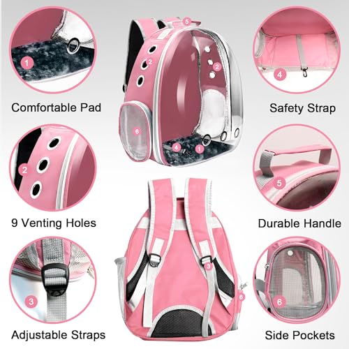 Cat Backpack Carrier, Pet Cat Carrier with Ventilated Design for Carrying Puppy Cats, Pet Carrier Backpack for Traveling/Hiking/Camping/Outdoors Airline Approved Travel Carrier(Pink) - color: Pink
