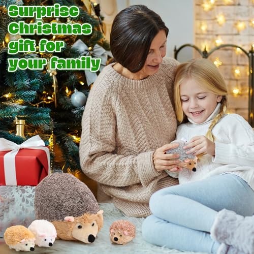 Hiboom 5 Pcs Hedgehog Stuffed Animal, 14 Inch Large Mommy Hedgehog Stuffed Plush Toys with 4 Plush Baby Soft Cuddly Plushie Toy Set Easter Gifts for Kids Birthday Gifts Party Favors(Lying Down) - style: Lying Down
