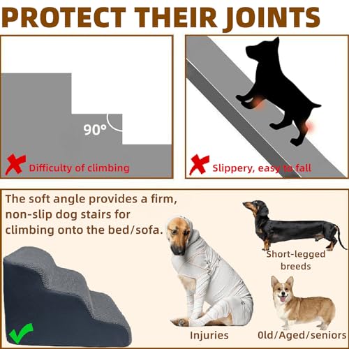 3-Step Pet Stairs for High Beds & Couches, Multi-Step Non-Slip Pet Steps with Balanced Ramp, Indoor 2/3/4/5 Steps for Small Large Cats & Pets, Anti-Slip Stickers Included, 33D Grey
