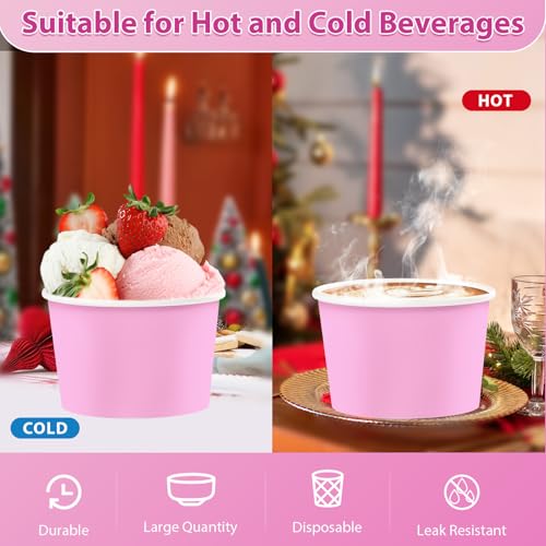 120Pcs 12oz Pink Ice Cream Cups for Hot or Cold Food | Gradient Pink Dessert Bowls Disposable Spring Summer Large Snack Cups for Soup Candies Bride Shower Easter Party Supplies - style: Pink Gradient Cup