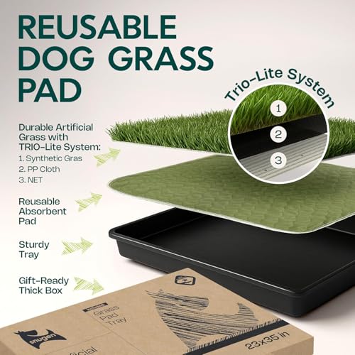 Dog Grass Pad with Tray 23”x35” – Soft-Touch Artificial Grass Pad for Dogs Potty with Pee Pads Washable & Puppy Porch Potty Tray – Dog Litter Box Indoor & Outdoor, Pet Turf for Puppy Toilet Training - color: 1 Pee Pad + Grass Patch + Tray