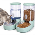 Automatic Cat Feeder and Water Dispenser with Stainless Steel Bowl Gravity Food Feeder and Waterer Set for Small Medium Dog Puppy Kitten 1 Gallon x 2(Green) - color: Stainless Steel-Green