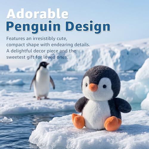 Ditucu Palm-Sized Penguin Stuffed Animals Cute Soft Mini Plush Doll Small Plushies Toys Gifts for Kids Black White 6 inch - style: Penguin A