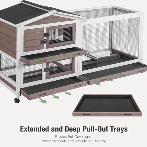 Indoor/Outdoor Rabbit Hutch with Pull-Out Tray, Weatherproof Bunny Cage & Attached Run - Also for Chickens (Brown, L) - color: Light Brown
