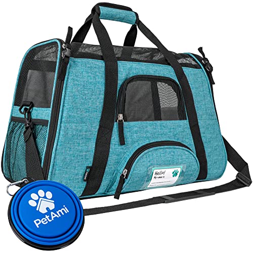 PetAmi Airline Approved Pet Carrier for Cats Small Dogs, Large Heather Blue | Soft Sided TSA Travel Bag, Sherpa Bed, Breathable Mesh Ventilation, Collapsible Bowl, Fits Under Seat, Up to 18 lbs - color: Heather Blue, size: Large - 19.5"L x 10.2"W x 12"H