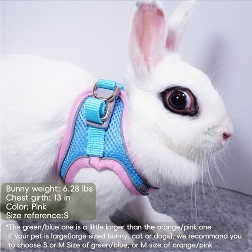 Rabbit Harness and Leash Set Escape Proof, Adjustable Soft Padded Vest, Breathable Mesh Bunny Harness with Reflective Strap, Safe for Small Animals(Pink,S) - color: Pink, size: S