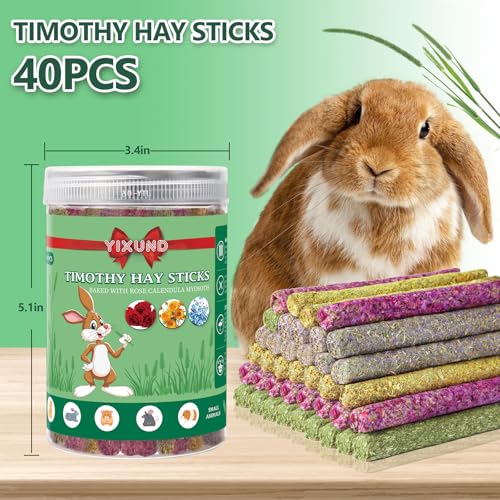 YIXUND 40-Pack Rabbit & Small Rodent Chew Sticks - Lavender, Timothy, Calendula, Rose - Dental Care & Boredom Relief