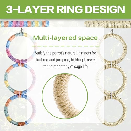 3-Ring Bird Swing Toy,Bird Swing for Cage,Hanging Bird Rope Perch Toy,for Parakeets, Lovebirds, Cockatiels, Sugar Glider Toys and Cage Accessories(GDjute) - color: GDjute