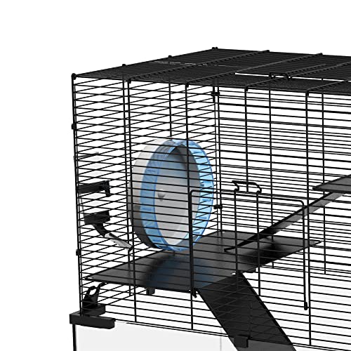 PawHut Large Hamster Cage with Deep Tempered Glass Bottom, 3 Tiers Hamster Tank with Running Wheel, Hut, Water Bottle, Dish, Rat Cage for Syrian, Dwarf, Gerbils, Mouse, 23.5" x 16" x 22.5", Black | 3 Tiers Hamster Tank, Running Wheel, Hut, Water Bottle, D