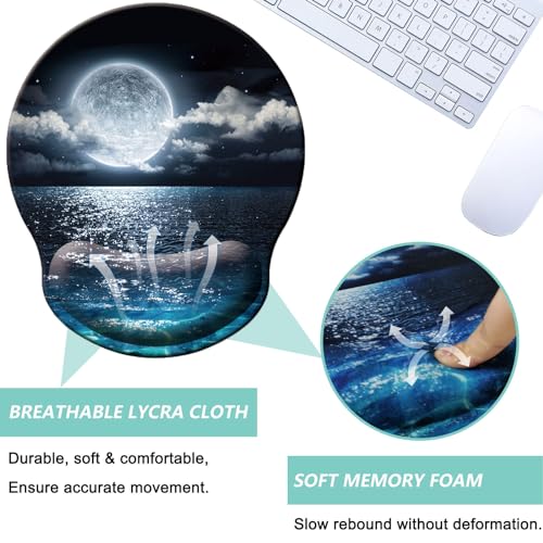 Mouse Pad with Wrist Support, Ergonomic Mouse Pad with Memory Foam Wrist Rest Cushion, Non-Slip Rubber Base Gaming Mice Pad for Home Office Computer Laptop, Moonlit Night - color: P-moonlit night