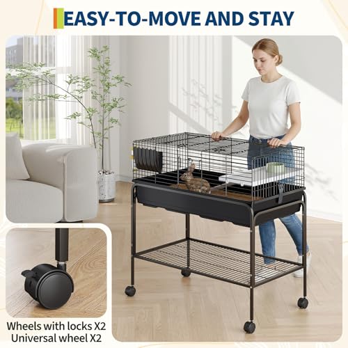 Guinea Pig Cage Kit, Small Animal Cage with Hay Holder, Water Bottle, Food Bowl, Metal Pet Habitat for Hamster, Chinchillas, Guinea Pigs, Rabbit, Squirrel, Gerbil - size: 42"H