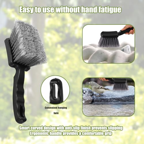 Bird Bath Brush, Black Animal Bath Cleaner with PVC Bristles and Ergonomic Plastic Handle Easy to Use Birdbath Accessories for Bird Feeder Outdoor Cleaning