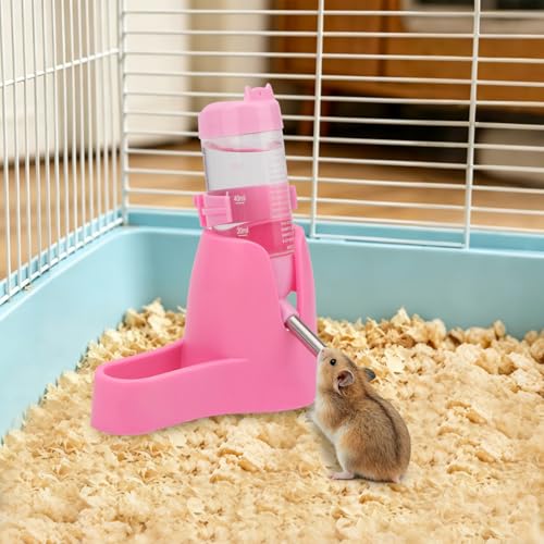 Litewoo 3 in 1 Hamster Water Bottle Small Animal Water Bottle with Food Container Base Hut Hanging Pet Automatic Feeding Drinking Dispenser for Dwarf Hamster Rats Mouse Gerbil Mice - color: Pink, size: 80ml