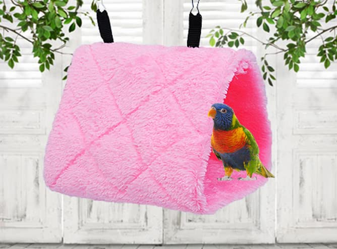 2 Pack Warm Bird Nest House Bed Hanging Hammock Sleeping Bed Plush Hanging Snuggle Cave Happy Hut for Pet Parrot Cockatiel Cockatoo Parakeet Conure African Grey Macaw (Blue&Pink) - color: Blue and Pink