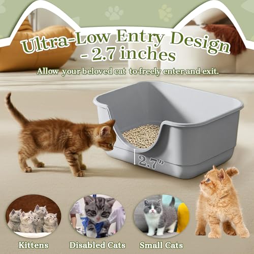 Low Entry Small Litter Box for Kittens, Kitty Plastic Litter Boxes, Open Top, Anti-Splash High Sided Litter Tray Pan for Medium Pets, Puppy, Easy to Clean, 15.7" L*11.8" W*6.7" H (Grey) - color: Grey-1 Pack