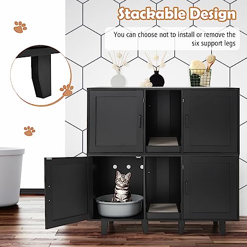 PETSITE Litter Box Enclosure for 2 Litter Boxes, Hidden Cat Washroom TV Stand End Table with 2 Cabinet, Scratching Board, Indoor Cat Litter Furniture, Patented - color: Black