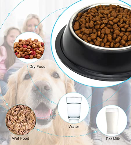 Stainless Steel Dog Bowls, Food and Water Non Slip Anti Skid Stackable Pet Puppy Dishes for Small, Medium and Large Dogs (2 Pack) - color: Black, size: ¾ Cup/7 oz