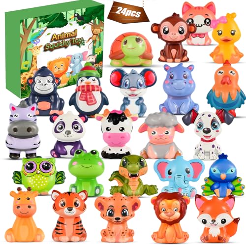 24PCS Party Favors for Kids, Animal Squishy Toys, Goodie Bag Pinata Fillers, Safari Wild Birthday Decorations, Treasure Chest Classroom Prizes,Easter Halloween Christmas Stocking Stuffers Gifts - style: Animal