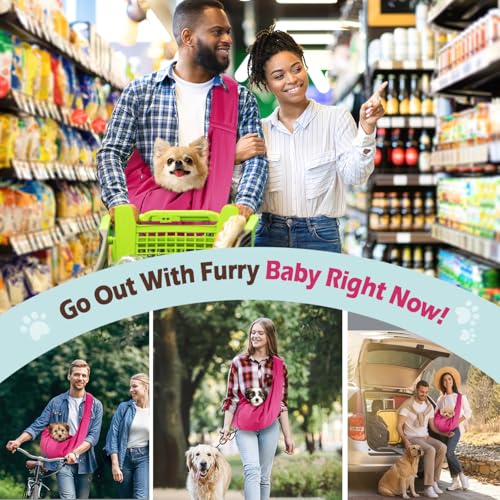 Pawaboo Small Dog Sling Carrier | Reversible Puppy Small Pet Carrier,Hands Free,Safety Buckle,Storage Pocket for Travel,Outdoor Activities Magenta - color: Magenta
