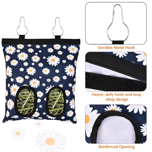 Upgraded Rabbits Hay Feeder Bag for Bunny, Guinea Pigs, Chinchillas - Hanging Washable 2-Hole Hay Dispenser with 600D Oxford Fabric, Small Animal Cage Accessories (Blue Daisy) - color: Blue Daisy